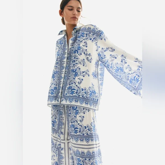 H&M Wide-Leg Loose Fit Drawstring Floral Pants - Picture 4 of 9